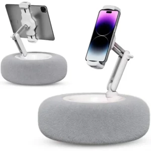 Plush pillow, tablet and cell phone holder, desk stand, adjustable length angle for live shock observation, Video Chat